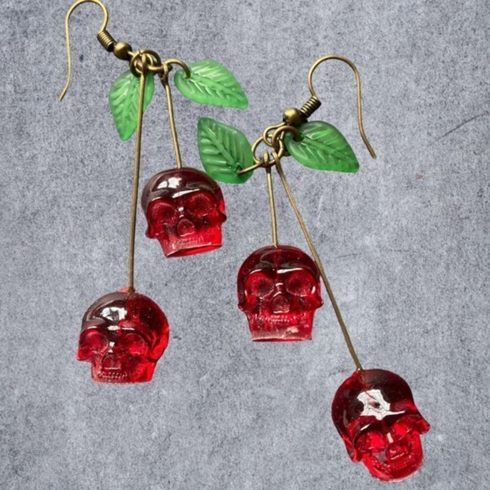 Freshly Picked Cherry Skull Earrings